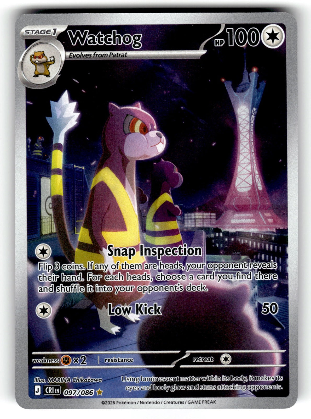 Watchog – 097/086 CRI: ME04: Chaos Rising Illustration Rare Holo NM