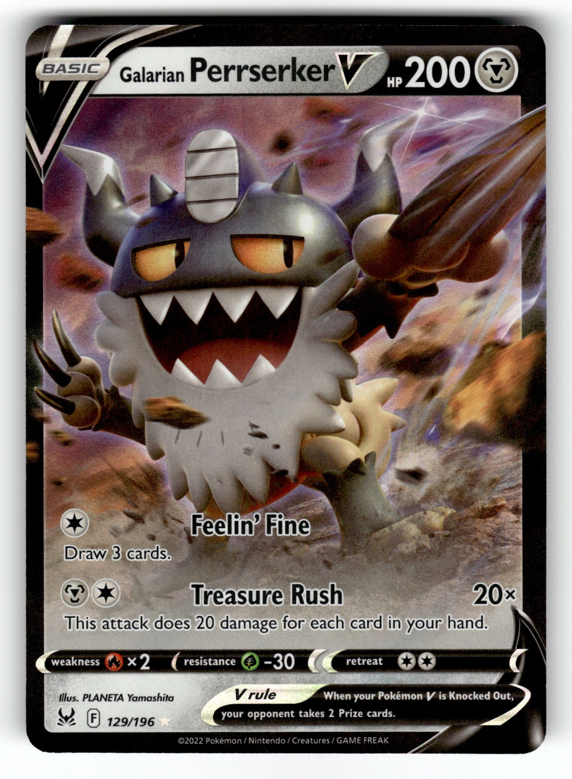 Galarian Perrserker V – 129/196 SWSH11: SWSH11: Lost Origin Ultra Rare Holo NM