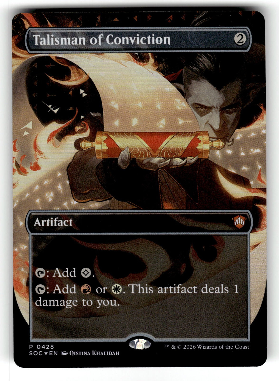 Talisman of Conviction (Borderless) – 428 SOC: Commander: Secrets of Strixhaven P Foil NM
