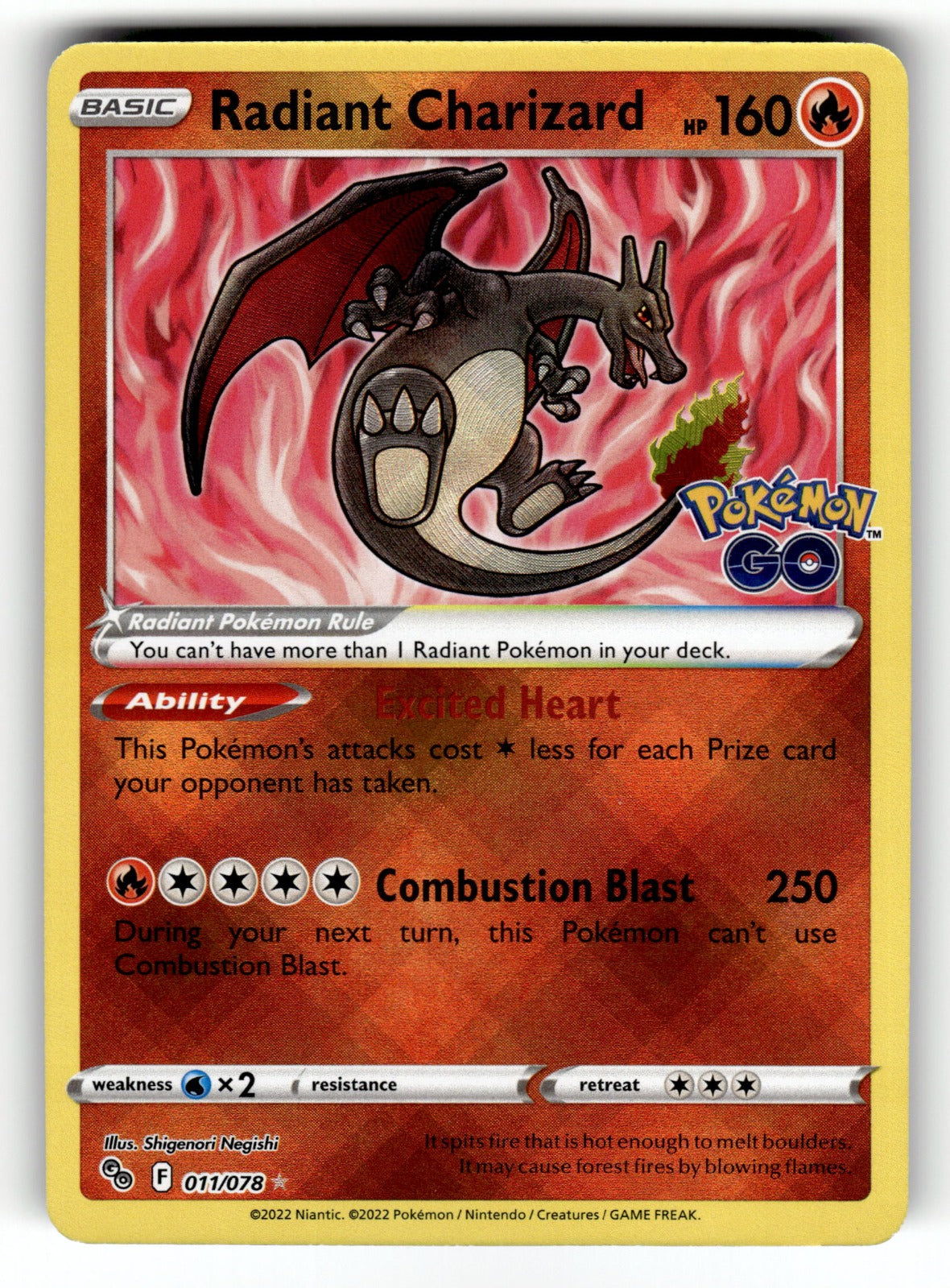 Radiant Charizard – 011/078 PGO: Pokemon GO Radiant Rare Holo NM