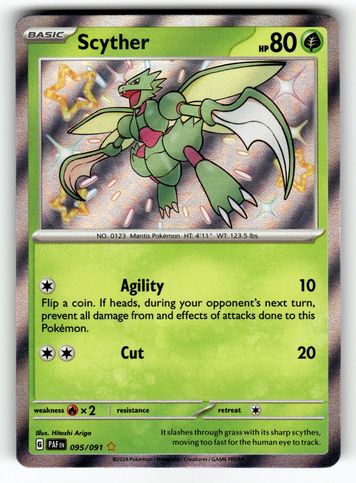 Scyther – 095/091 PAF: SV: Paldean Fates Shiny Rare HoloNM