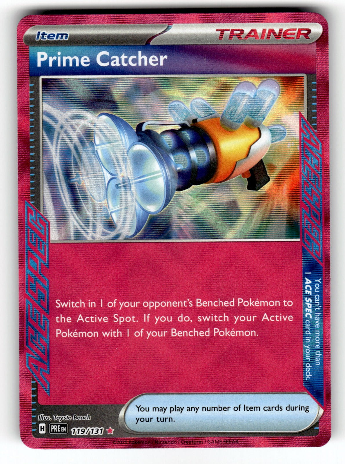 Prime Catcher – 119/131 PRE: SV: Prismatic Evolutions ACE SPEC Rare HoloNM