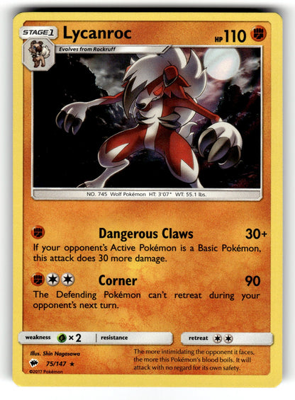 Lycanroc (75) – 75/147 SM03: SM - Burning Shadows Holo Rare NM