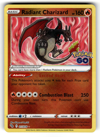 Radiant Charizard – 011/078 PGO: Pokemon GO Radiant Rare Holo NM