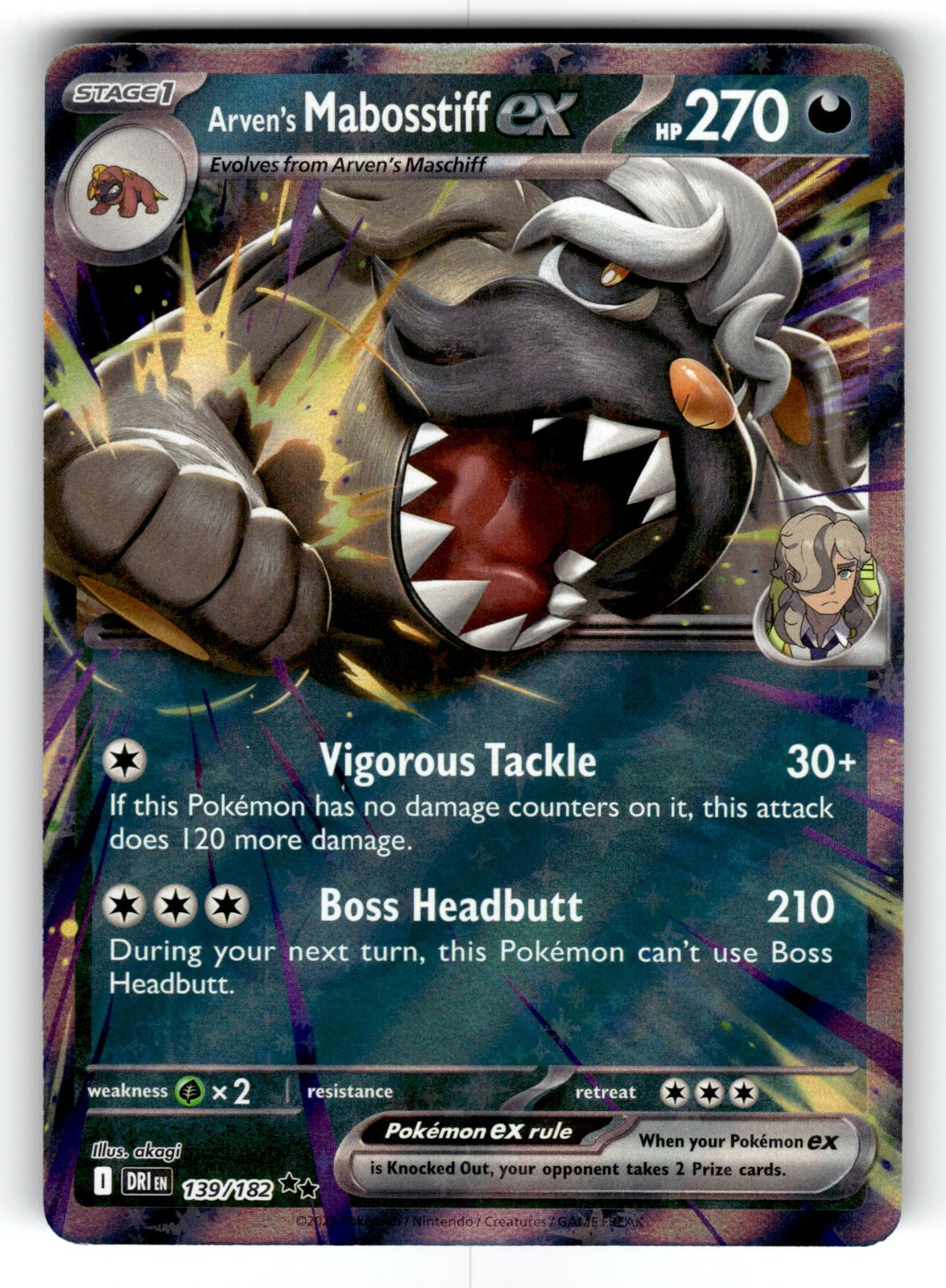 Arven's Mabosstiff ex – 139/182 DRI: SV10: Destined Rivals Double Rare Holo NM