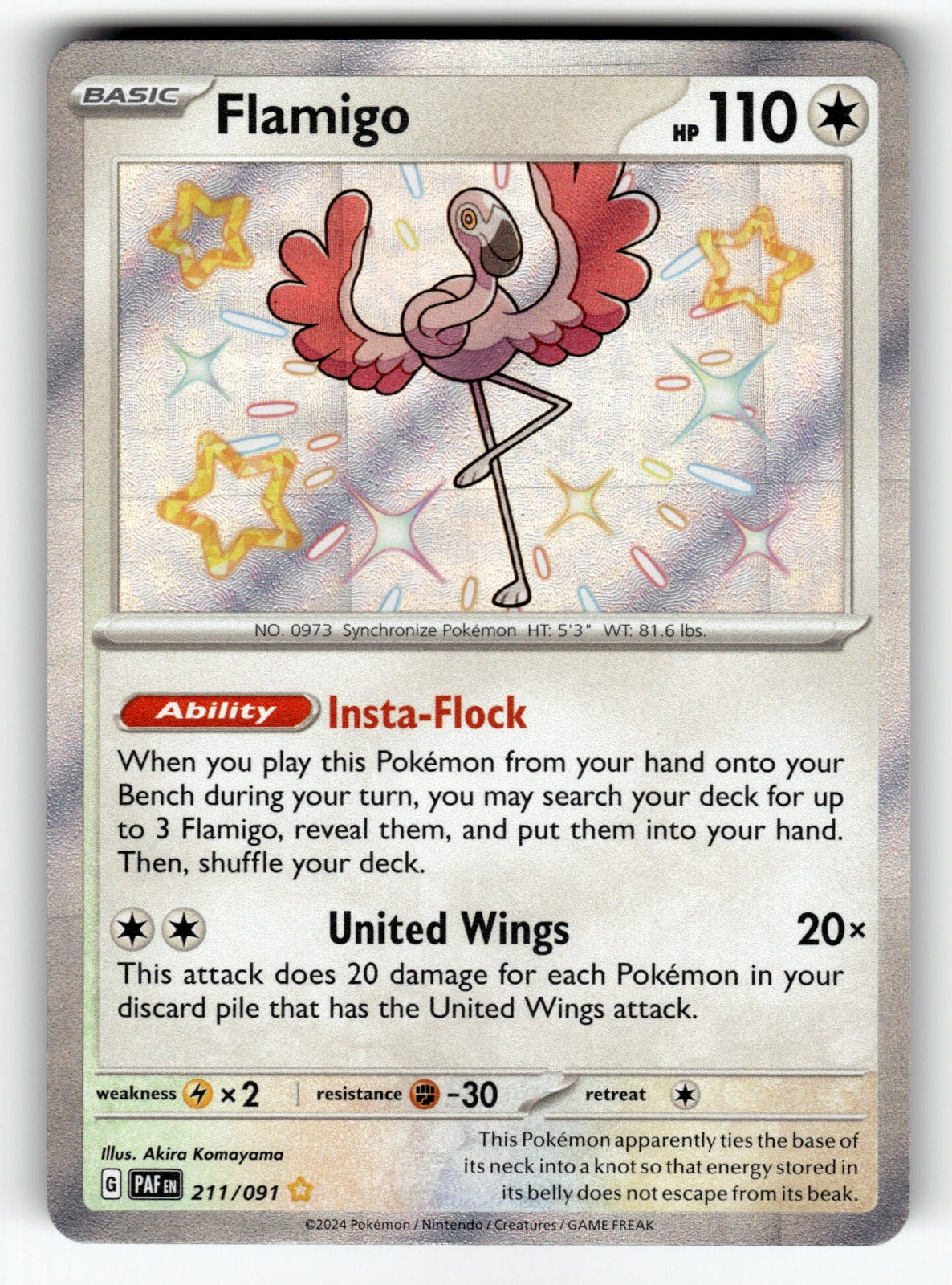 Flamigo – 211/091 PAF: SV: Paldean Fates Shiny Rare HoloNM