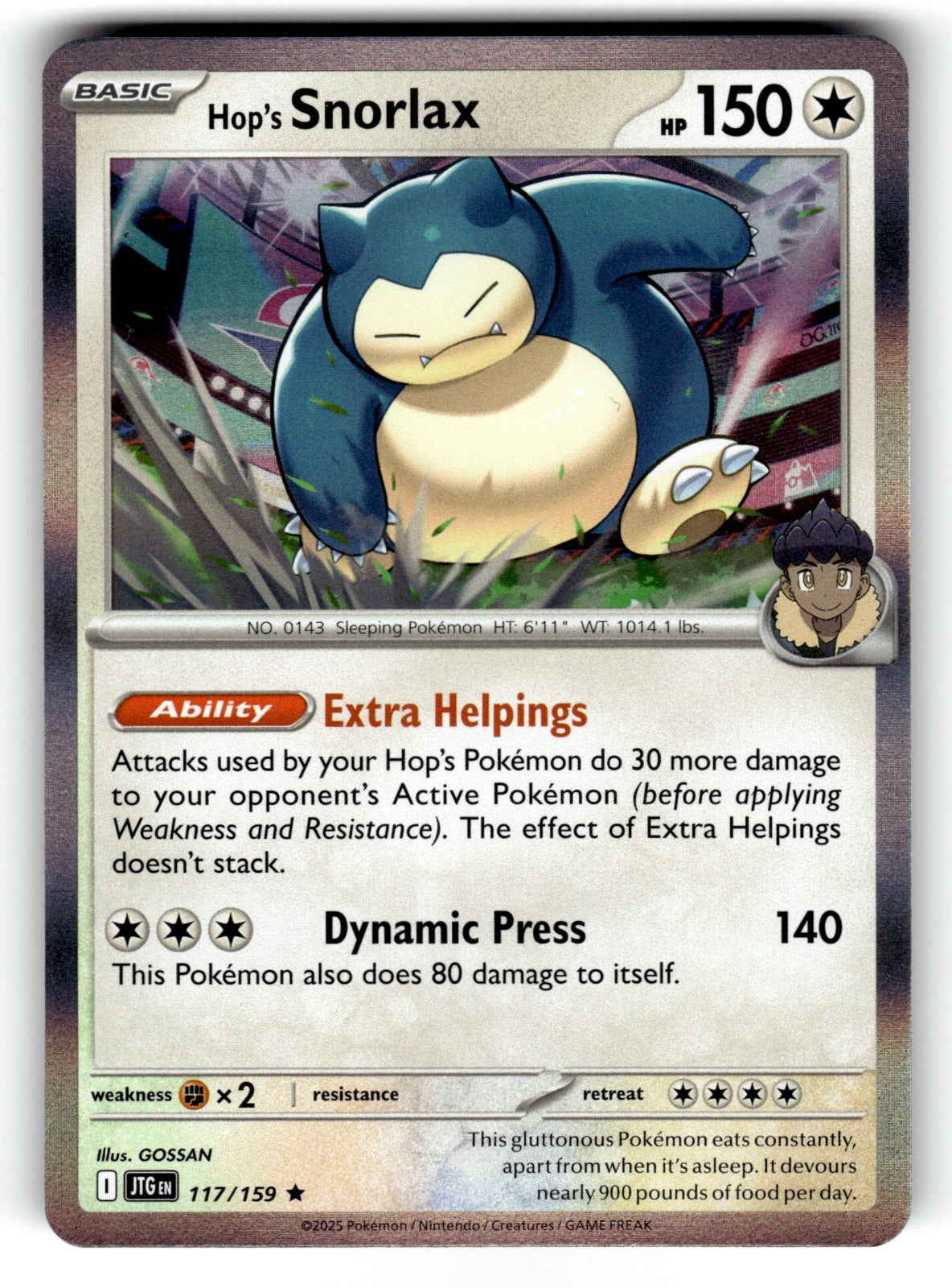Hop's Snorlax – 117/159 JTG: SV09: Journey Together Rare Holo NM