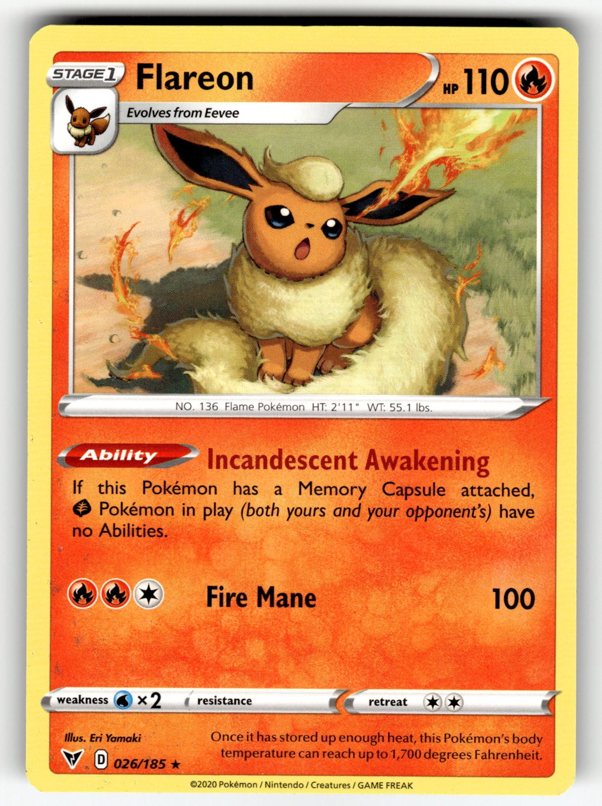 Flareon – 026/185 SWSH04: SWSH04: Vivid Voltage Rare NM