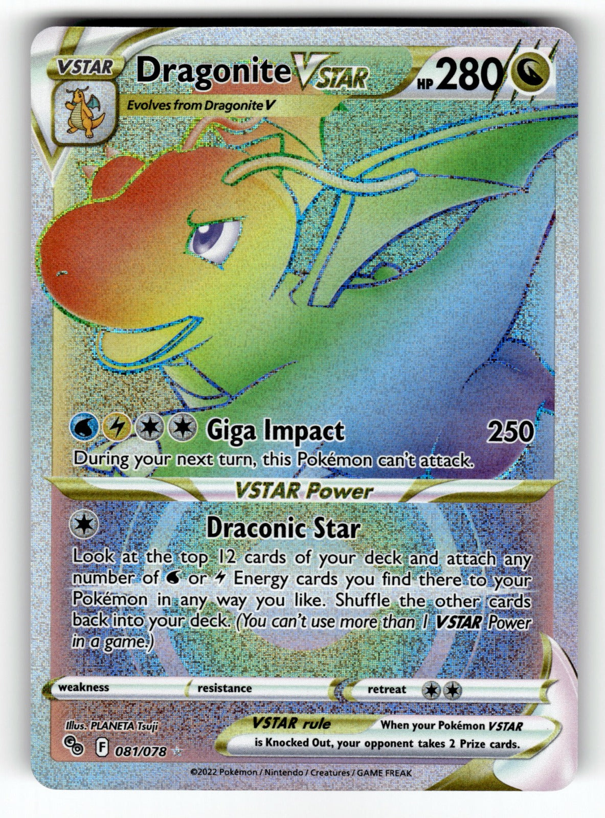 Dragonite VSTAR (Secret) – 081/078 PGO: Pokemon GO Secret Rare Holo NM