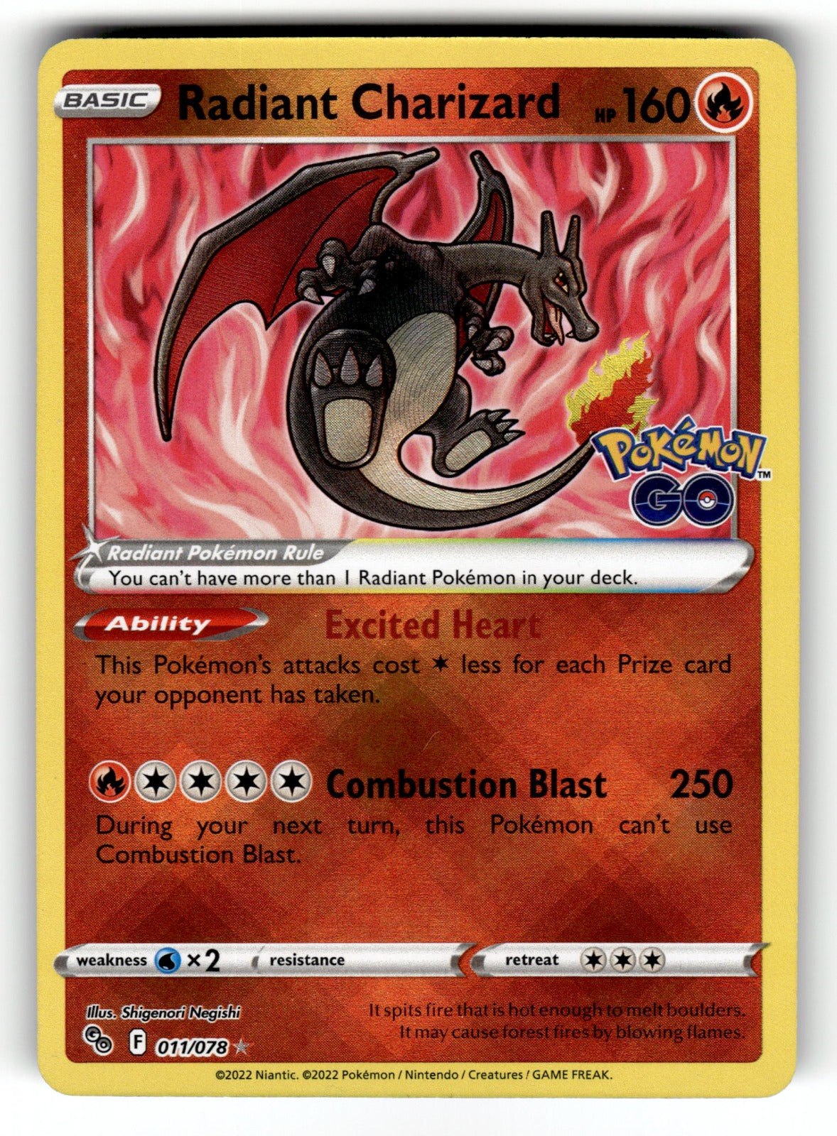 Radiant Charizard – 011/078 PGO: Pokemon GO Radiant Rare Holo LP