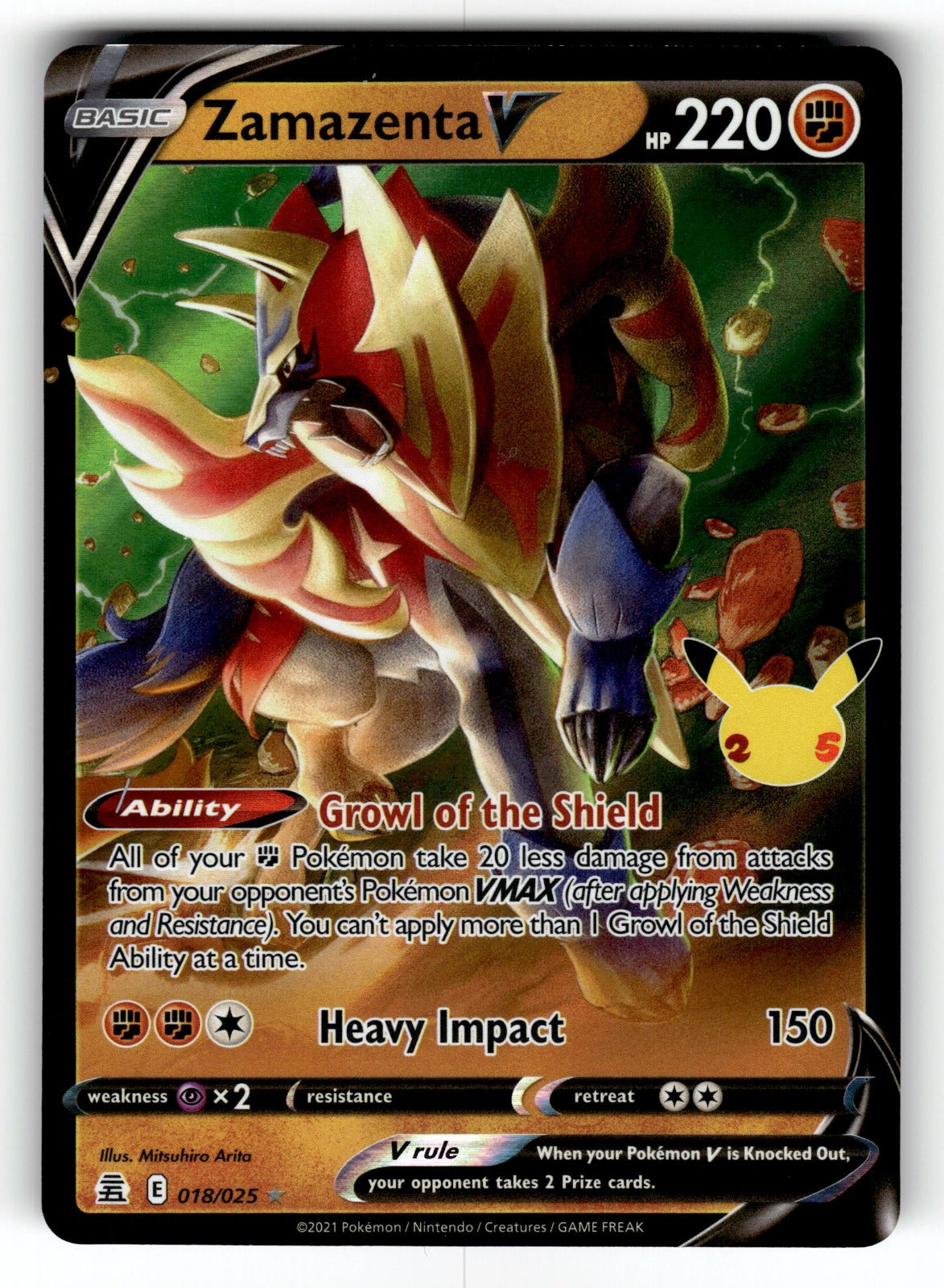 Zamazenta V – 018/025 CLB: Celebrations Ultra Rare Holo NM