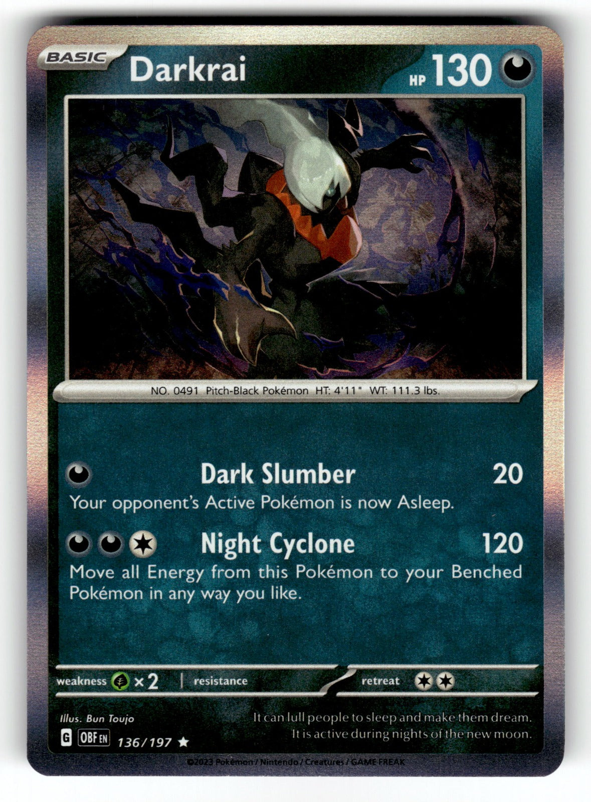 Darkrai – 136/197 OBF: SV03: Obsidian Flames Rare Holo NM