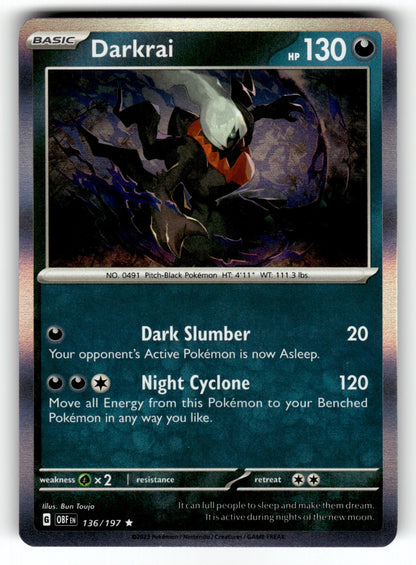 Darkrai – 136/197 OBF: SV03: Obsidian Flames Rare Holo NM