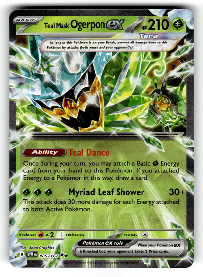 Teal Mask Ogerpon ex - – 025/167 TWM: SV06: Twilight Masquerade Double Rare HoloNM