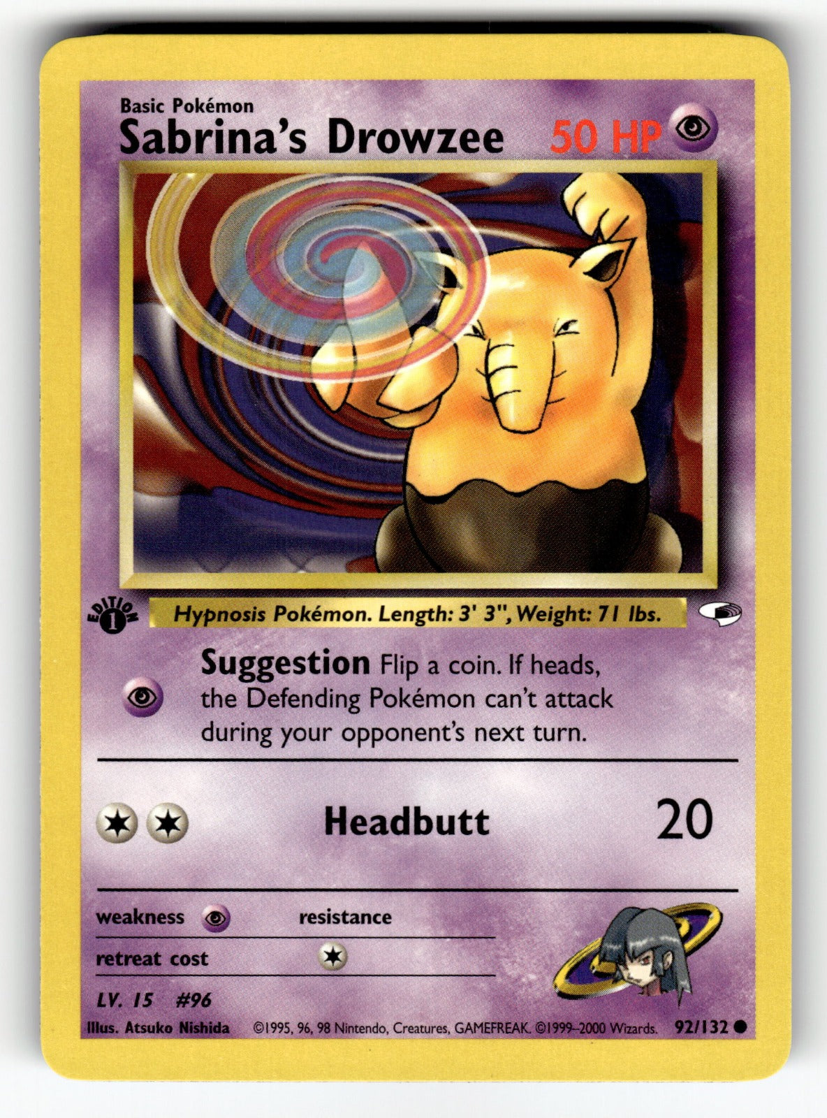 Sabrina's Drowzee – 092/132 G1: Gym Heroes Common Unlimited NM