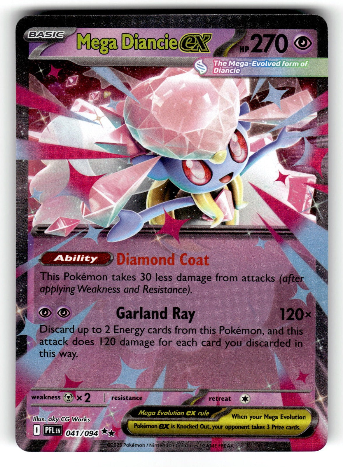 Mega Diancie ex – 041/094 PFL: ME02: Phantasmal Flames Double Rare Holo NM