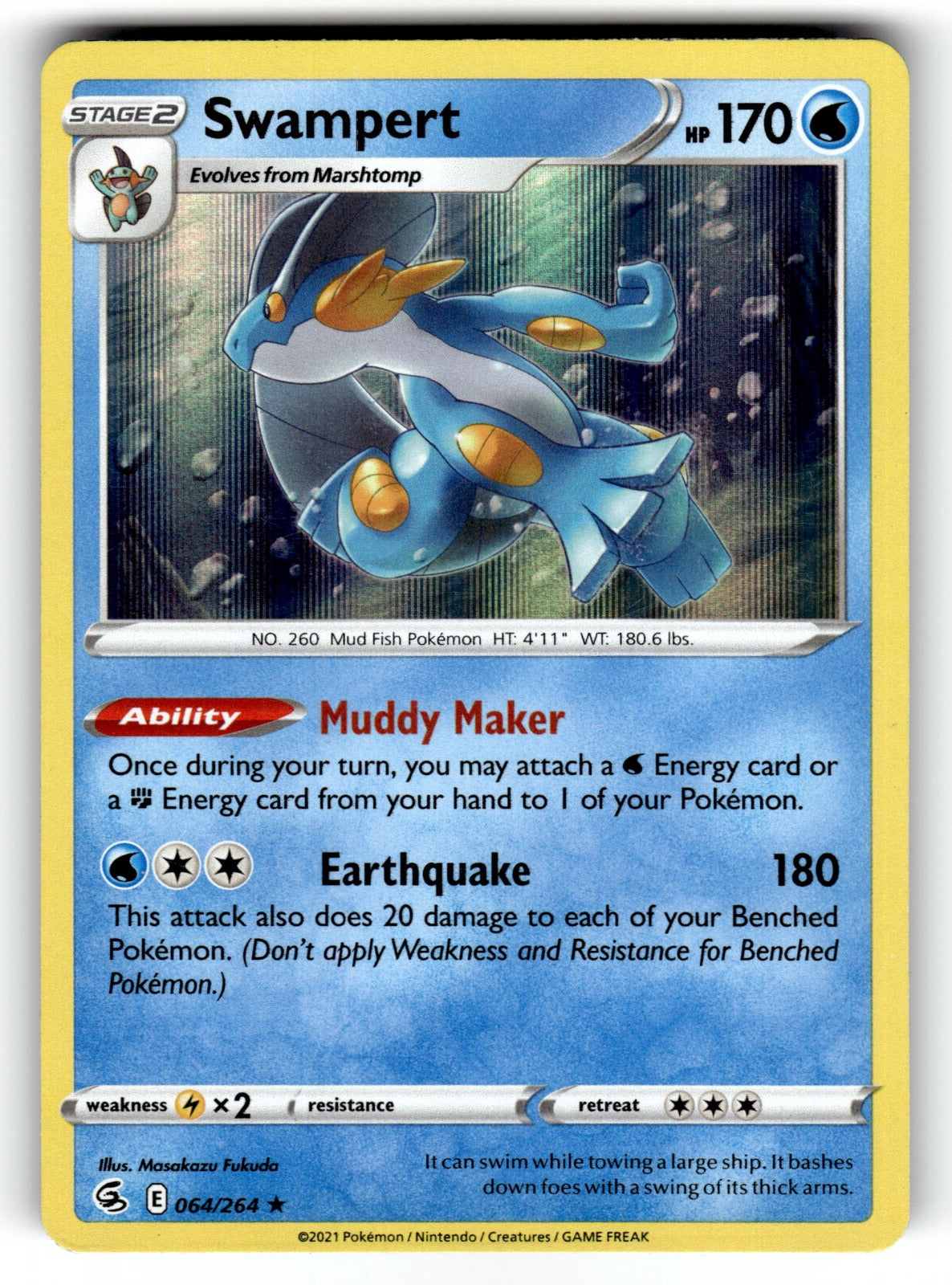 Swampert – 064/264 SWSH08: SWSH08: Fusion Strike Holo Rare NM