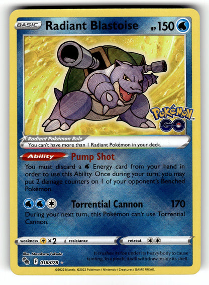 Radiant Blastoise – 018/078 PGO: Pokemon GO Radiant Rare Holo NM