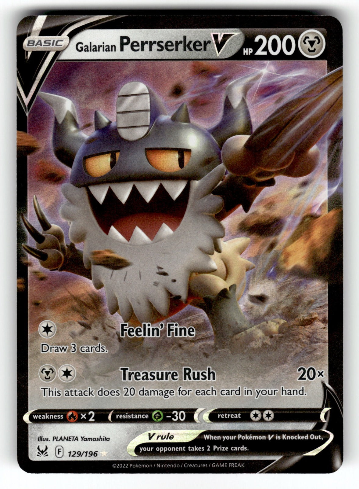 Galarian Perrserker V – 129/196 SWSH11: SWSH11: Lost Origin Ultra Rare Holo NM