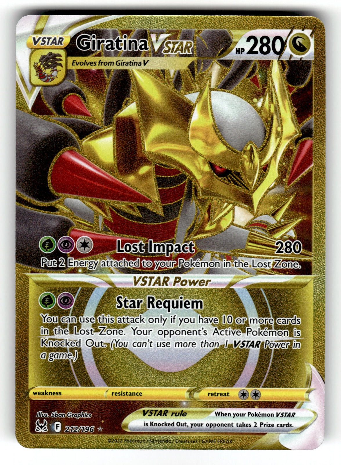 Giratina VSTAR (212) (Secret) – 212/196 SWSH11: SWSH11: Lost Origin Secret Rare Holo NM