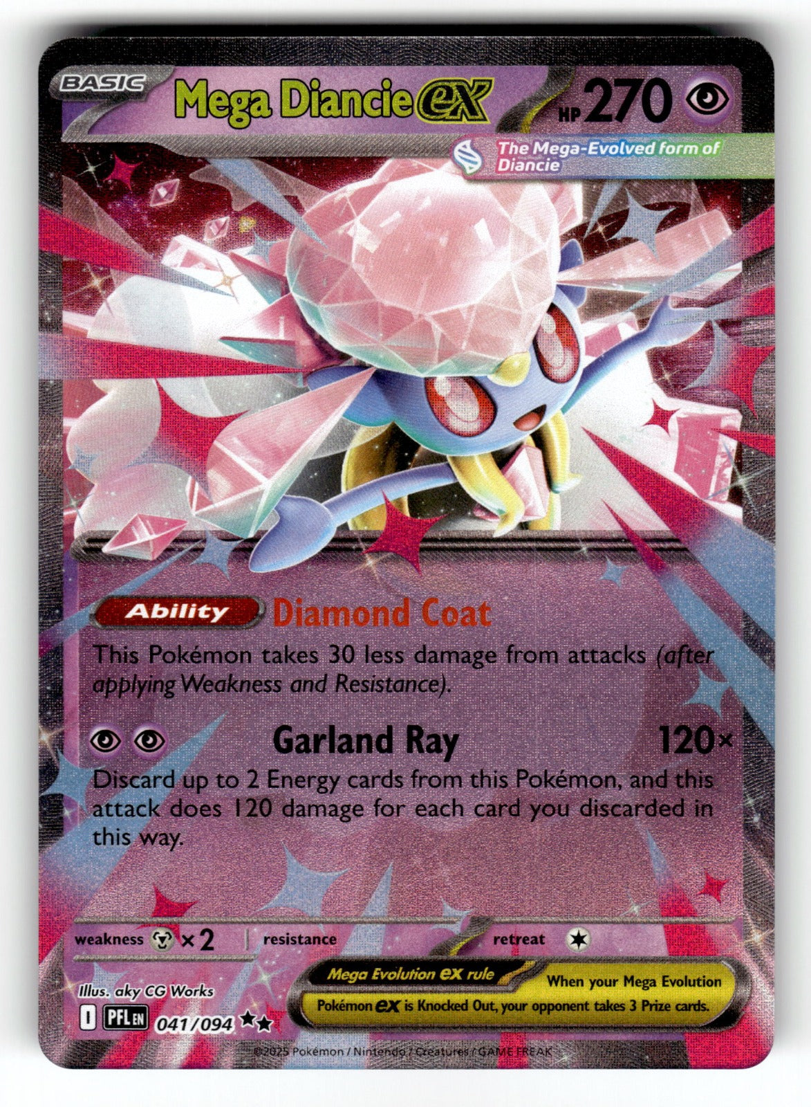 Mega Diancie ex – 041/094 PFL: ME02: Phantasmal Flames Double Rare Holo NM