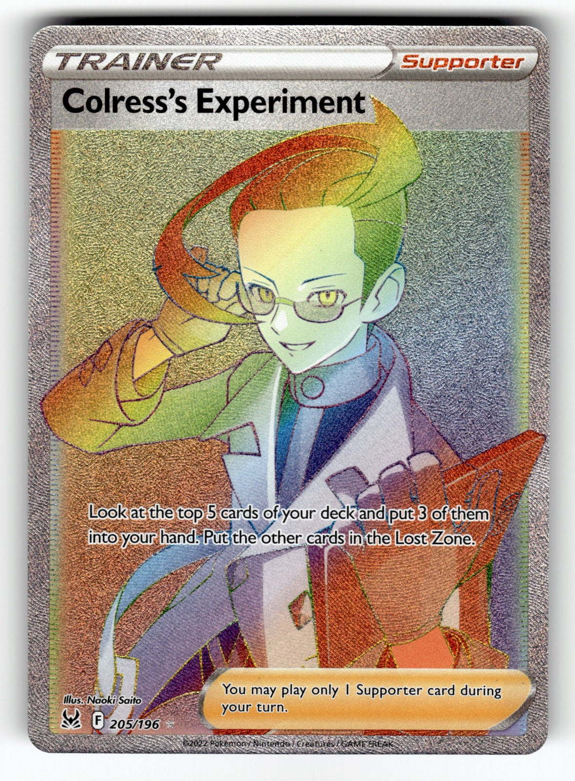 Colress's Experiment (Secret) – 205/196 SWSH11: SWSH11: Lost Origin Secret Rare Holo NM