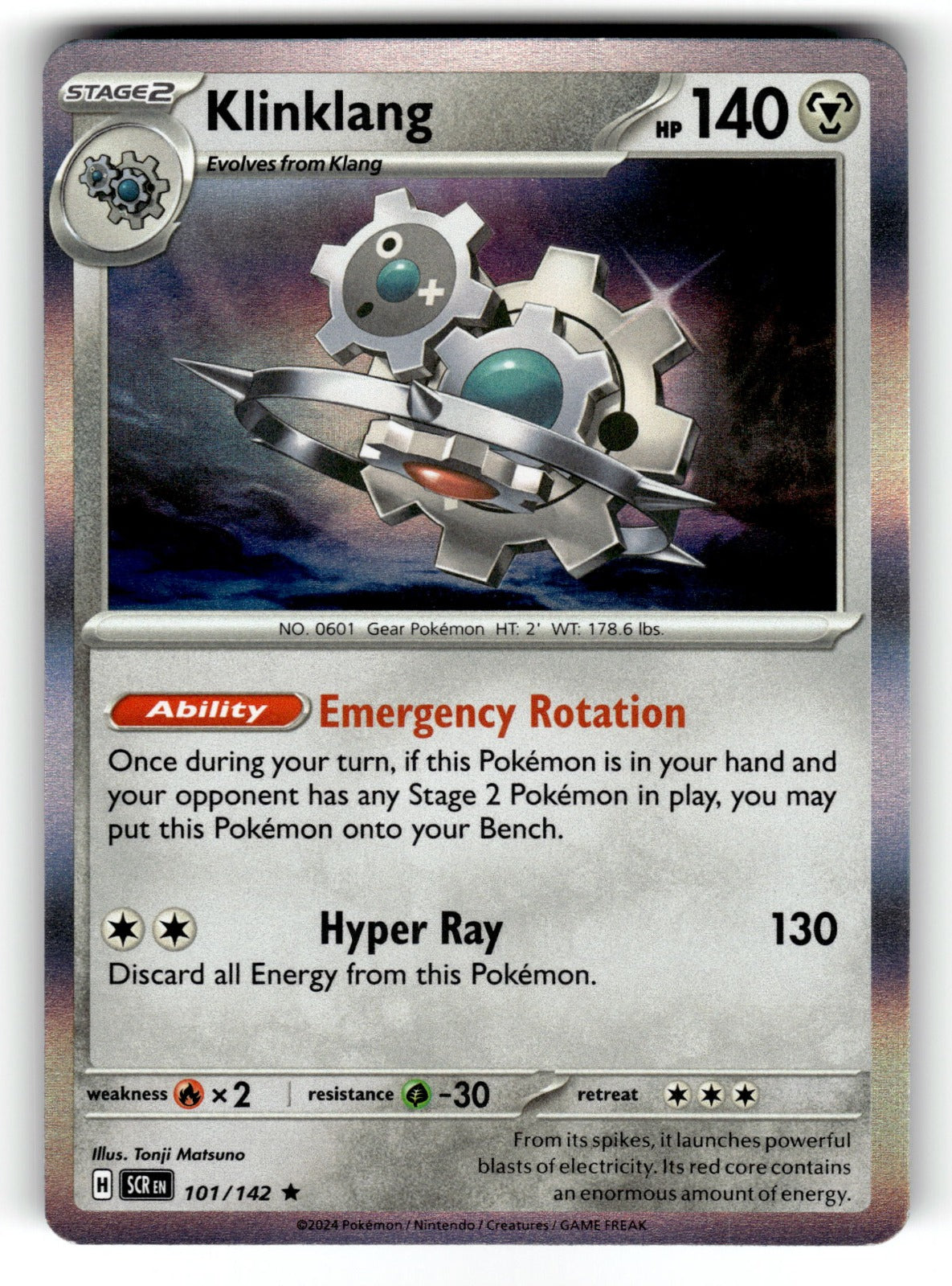 Klinklang – 101/142 SCR: SV07: Stellar Crown Rare Holo NM
