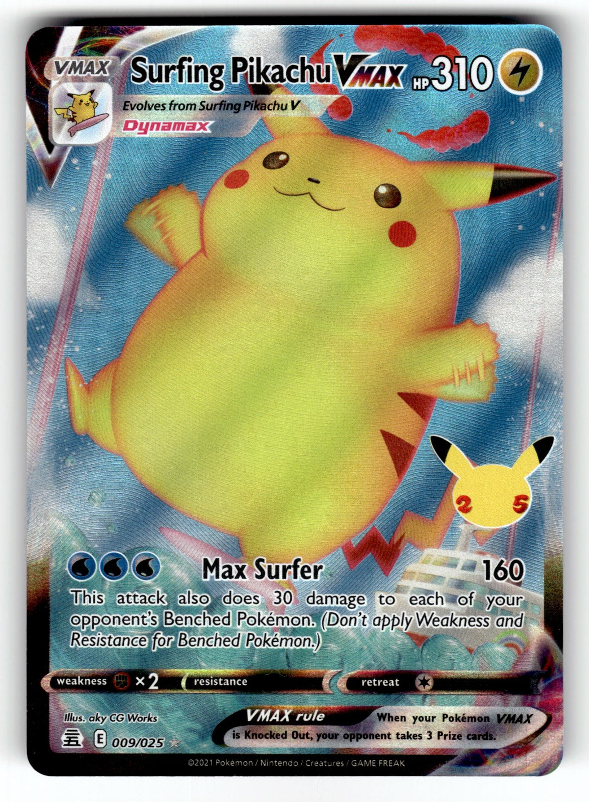 Surfing Pikachu VMAX – 009/025 CLB: Celebrations Ultra Rare Holo NM