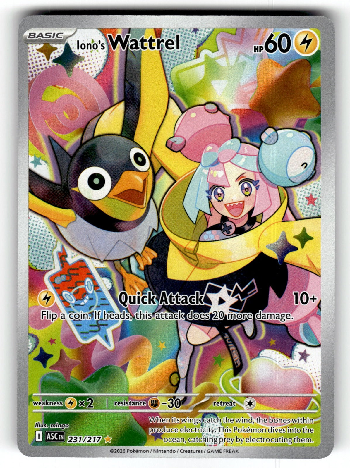 Iono's Wattrel – 231/217 ASC: ME: Ascended Heroes Illustration Rare Holo NM