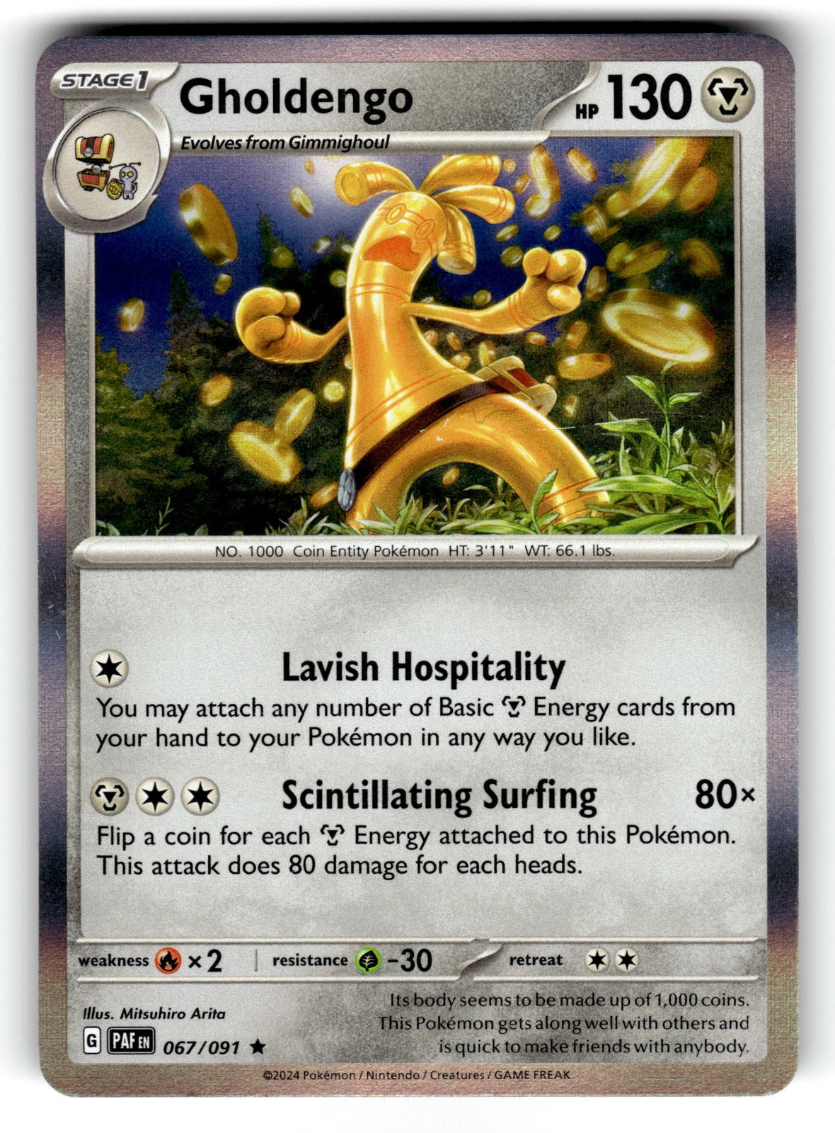 Gholdengo – 067/091 PAF: SV: Paldean Fates Rare Holo NM