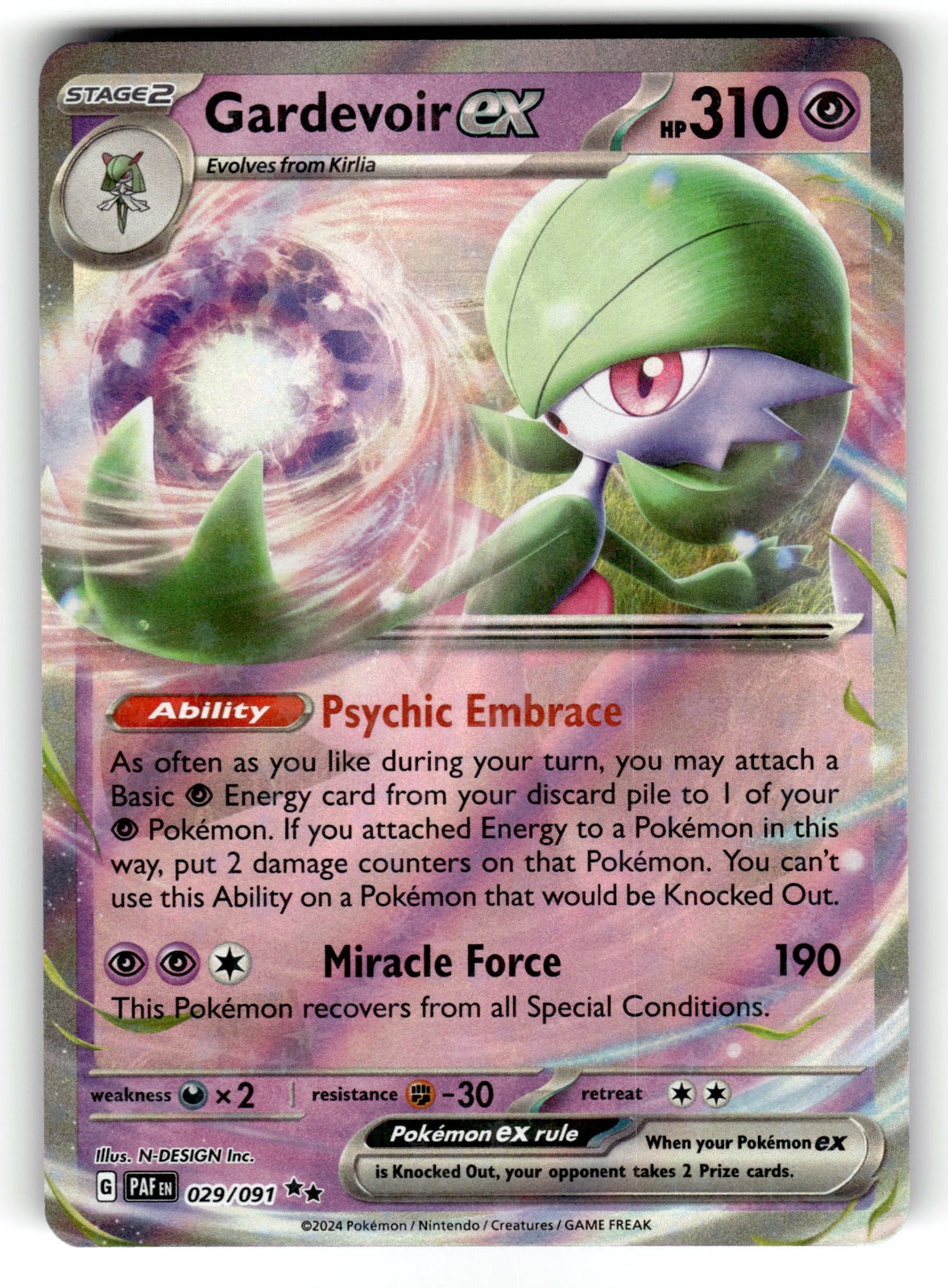 Gardevoir ex – 029/091 PAF: SV: Paldean Fates Double Rare Holo NM
