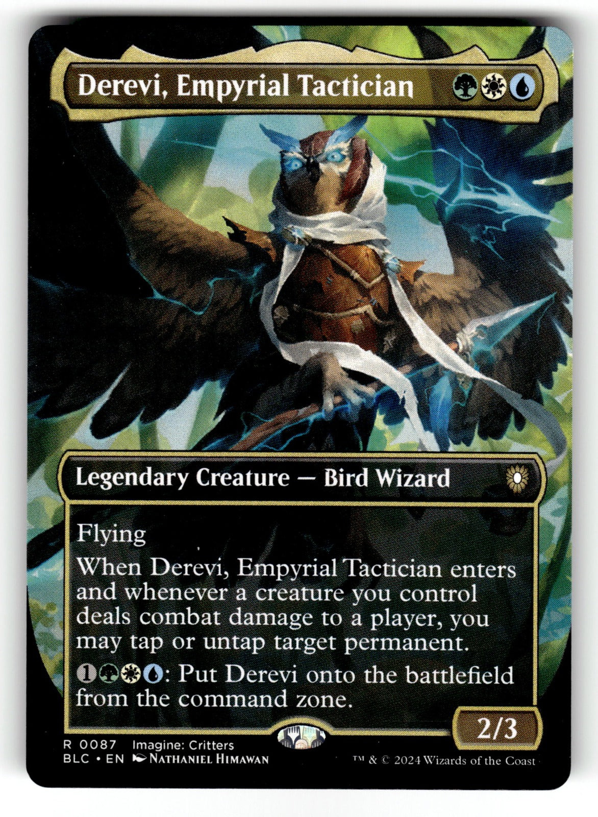 Derevi, Empyrial Tactician (Borderless) – 87 BLC: Commander: Bloomburrow R LP