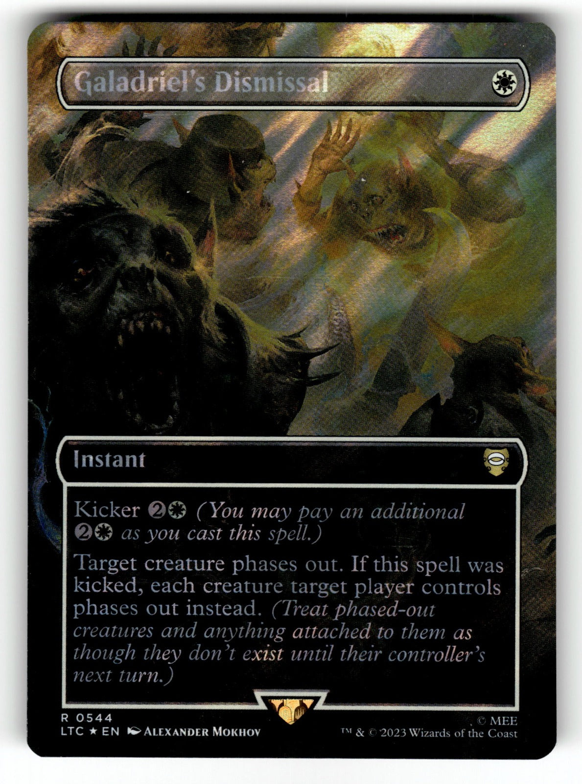 Galadriel's Dismissal (Borderless) (Surge Foil) – 544 LTC: Commander: The Lord of the Rings: Tales of Middle-earth R Foil NM