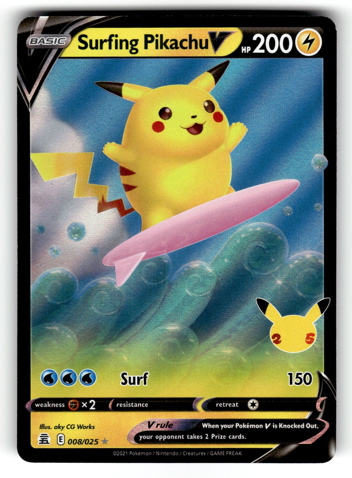 Surfing Pikachu V – 008/025 CLB: Celebrations Ultra Rare Holo NM