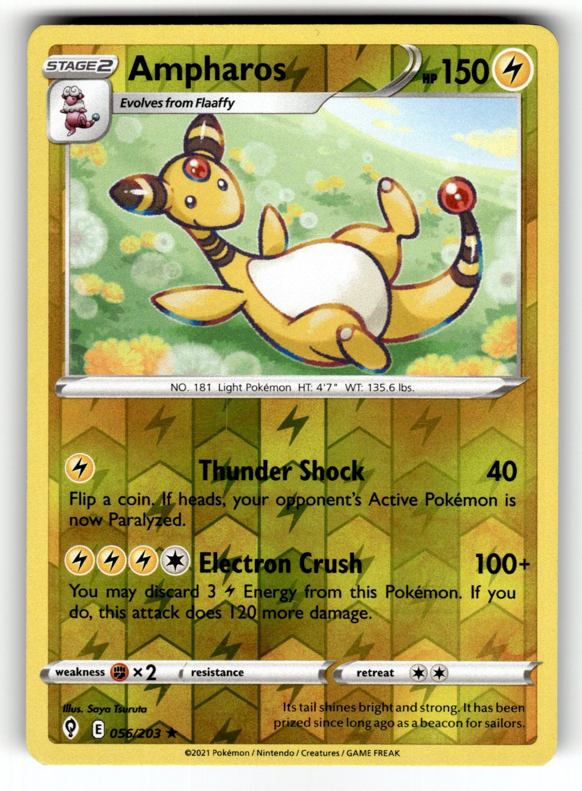 Ampharos – 056/203 SWSH07: SWSH07: Evolving Skies Rare Reverse Holo NM