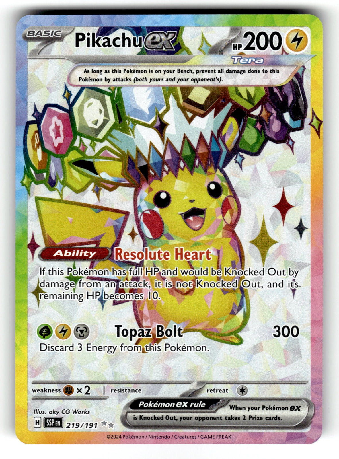 Pikachu ex – 219/191 SSP: SV08: Surging Sparks Ultra Rare HoloNM