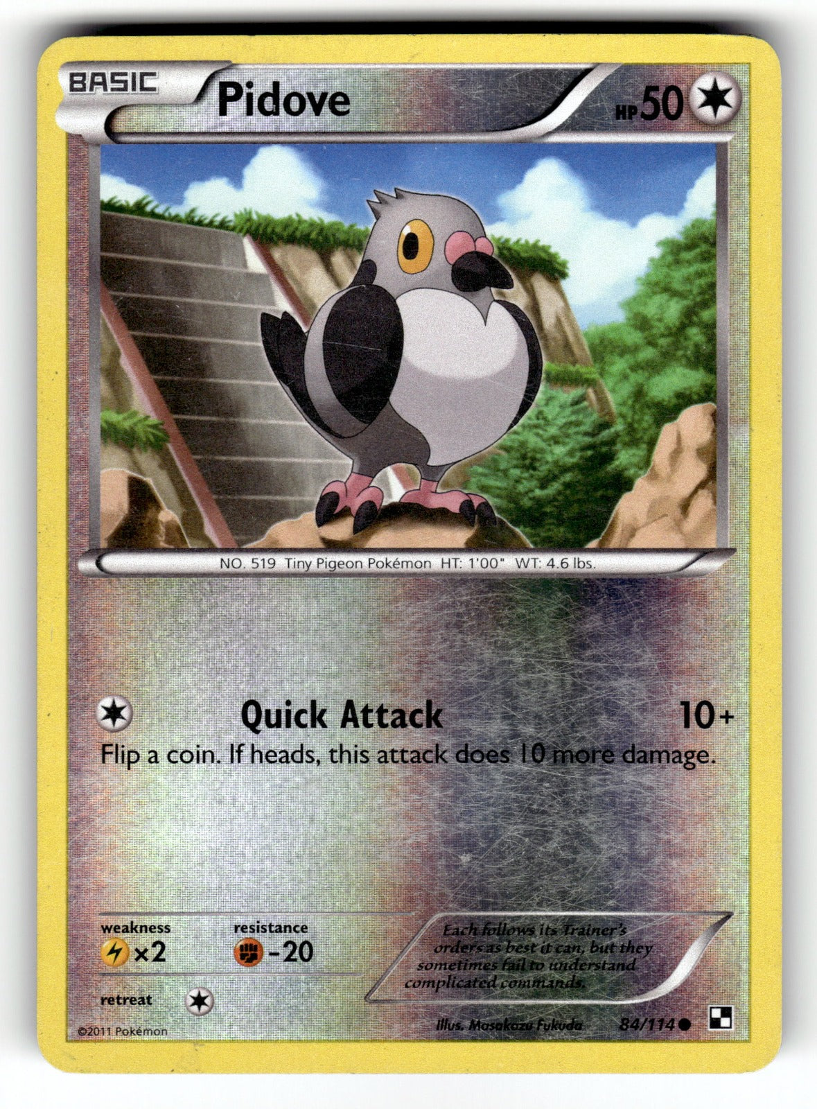 Pidove – 84/114 BLW: Black and White Common Reverse Holo MP