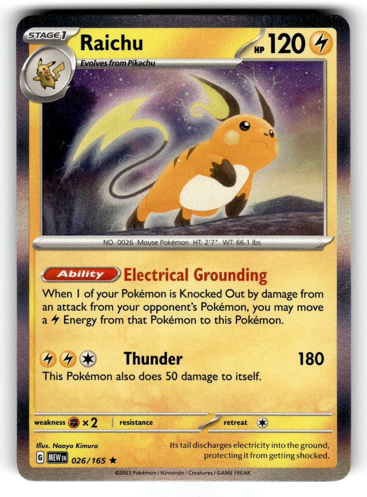 Raichu – 026/165 MEW: SV: Scarlet & Violet 151 Rare Holo NM