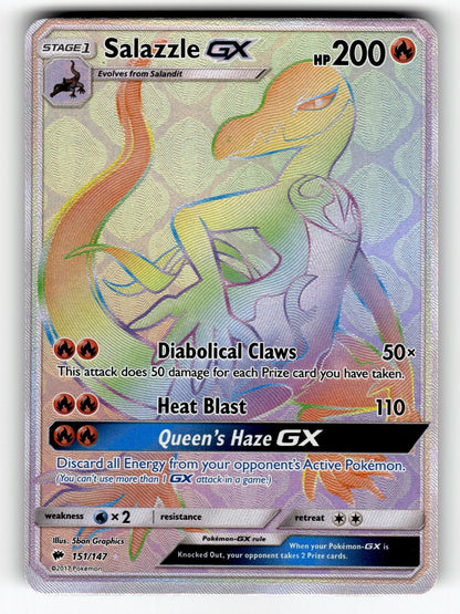 Salazzle GX (Secret) – 151/147 SM03: SM - Burning Shadows Rainbow Rare Holo NM
